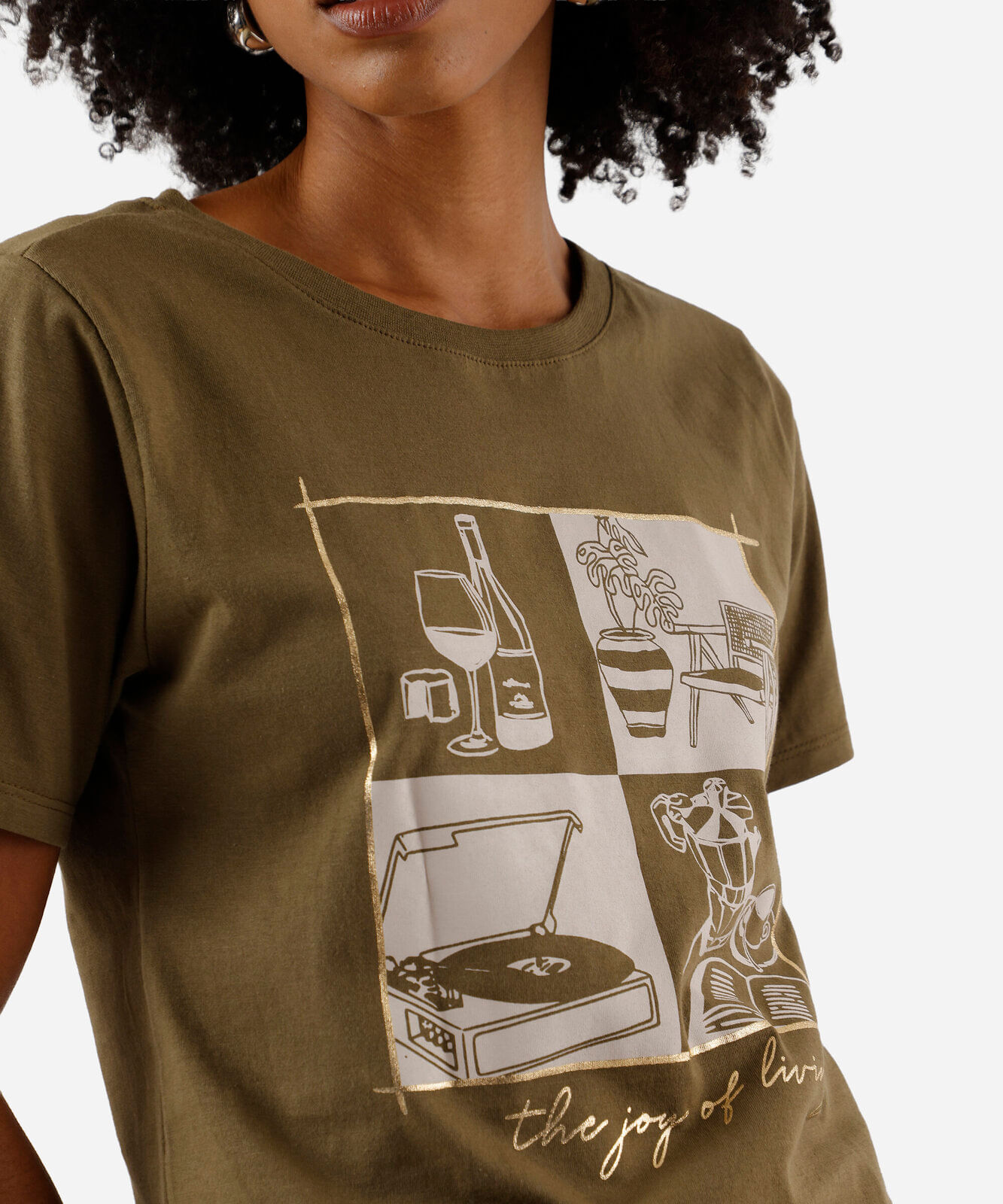 camiseta feminina de algodão estampada verde