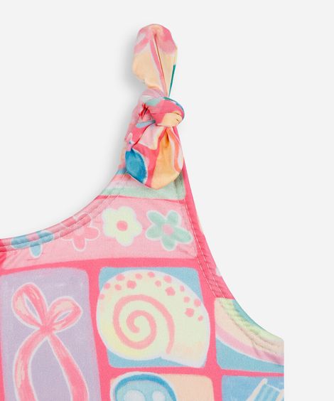 biquíni infantil estampado com proteção uv rosa