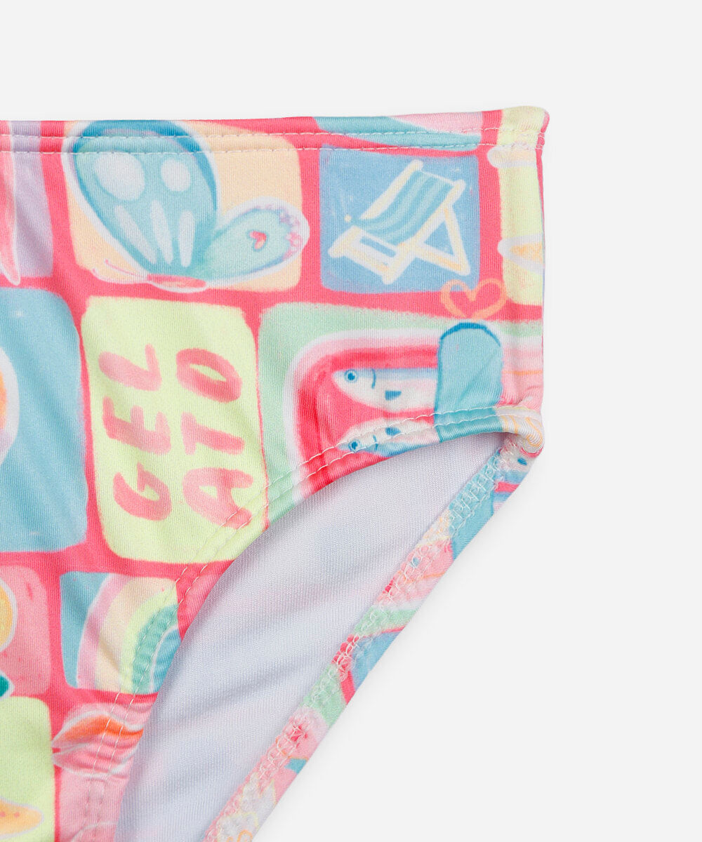 biquíni infantil estampado com proteção uv rosa