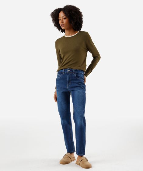 calça mom feminina jeans cintura alta  azul