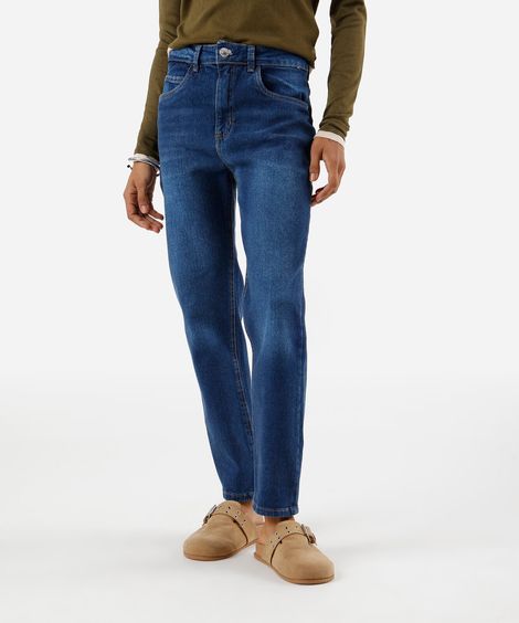 calça mom feminina jeans cintura alta  azul