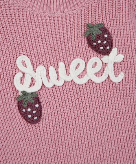 suéter infantil de tricot manga longa sweet rosa