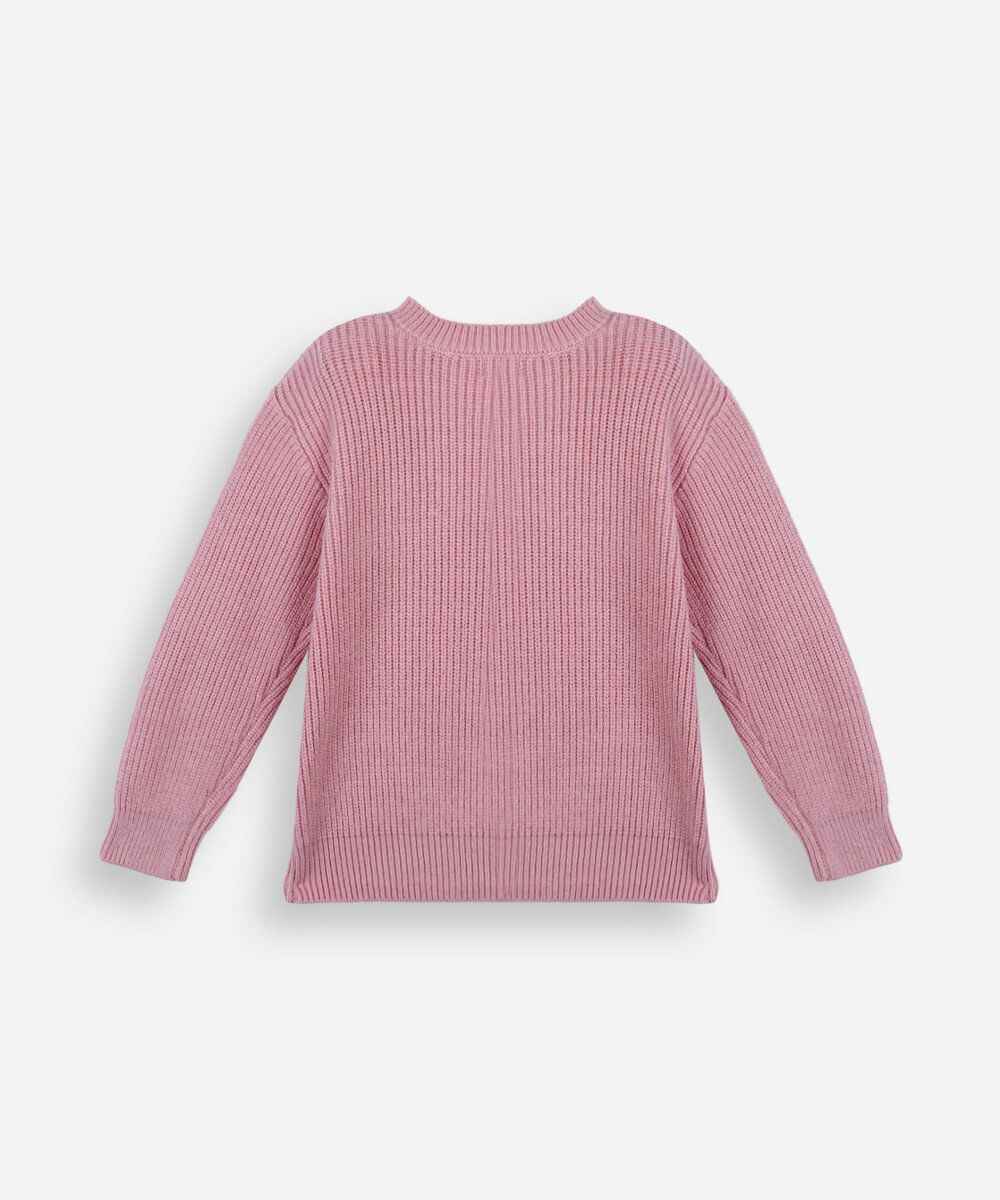 suéter infantil de tricot manga longa sweet rosa