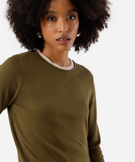suéter básico feminino de tricot bicolor verde