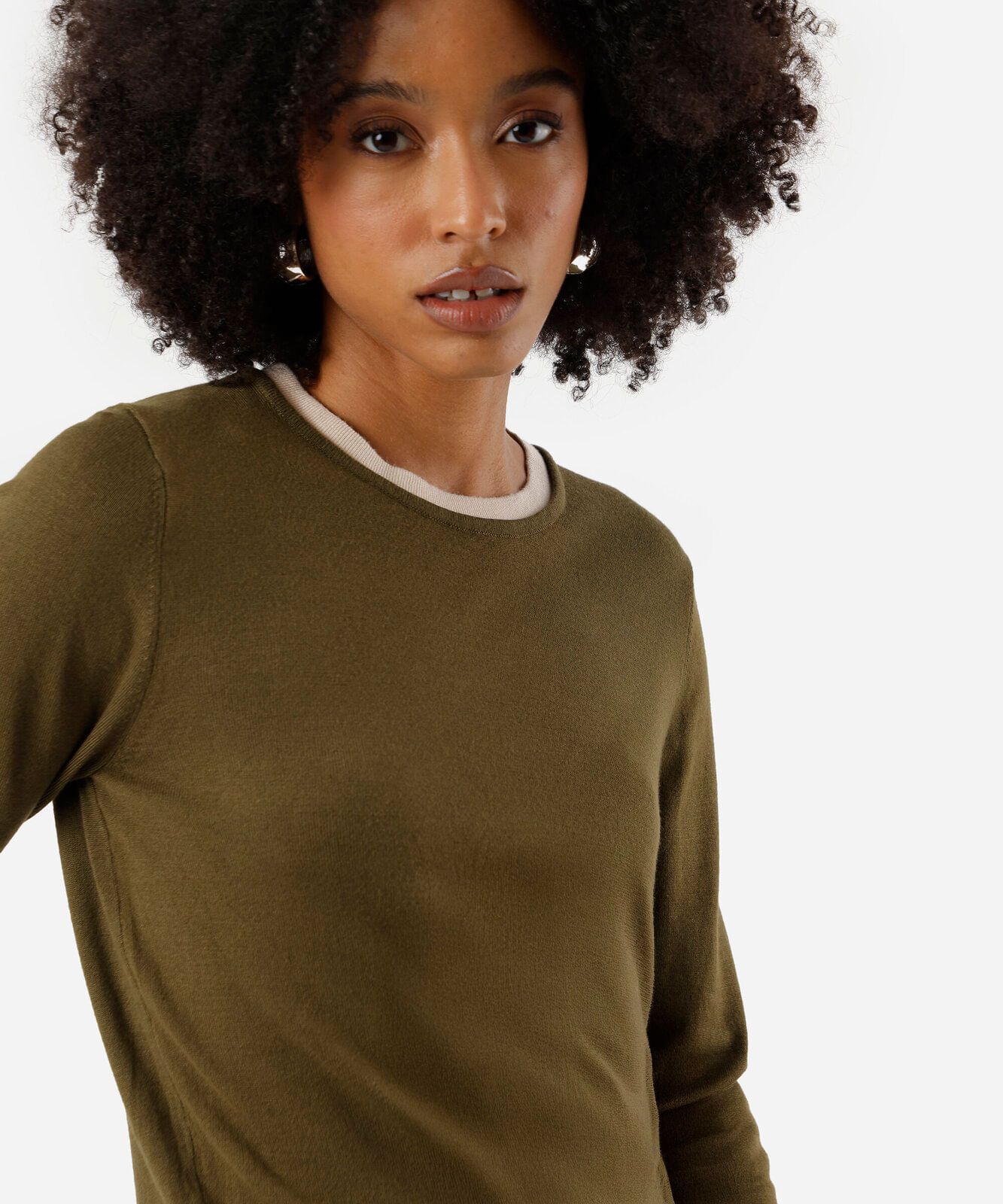 suéter básico feminino de tricot bicolor verde
