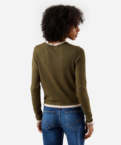 suéter básico feminino de tricot bicolor verde