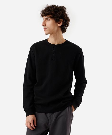 blusa básica masculina manga longa texturizada preta