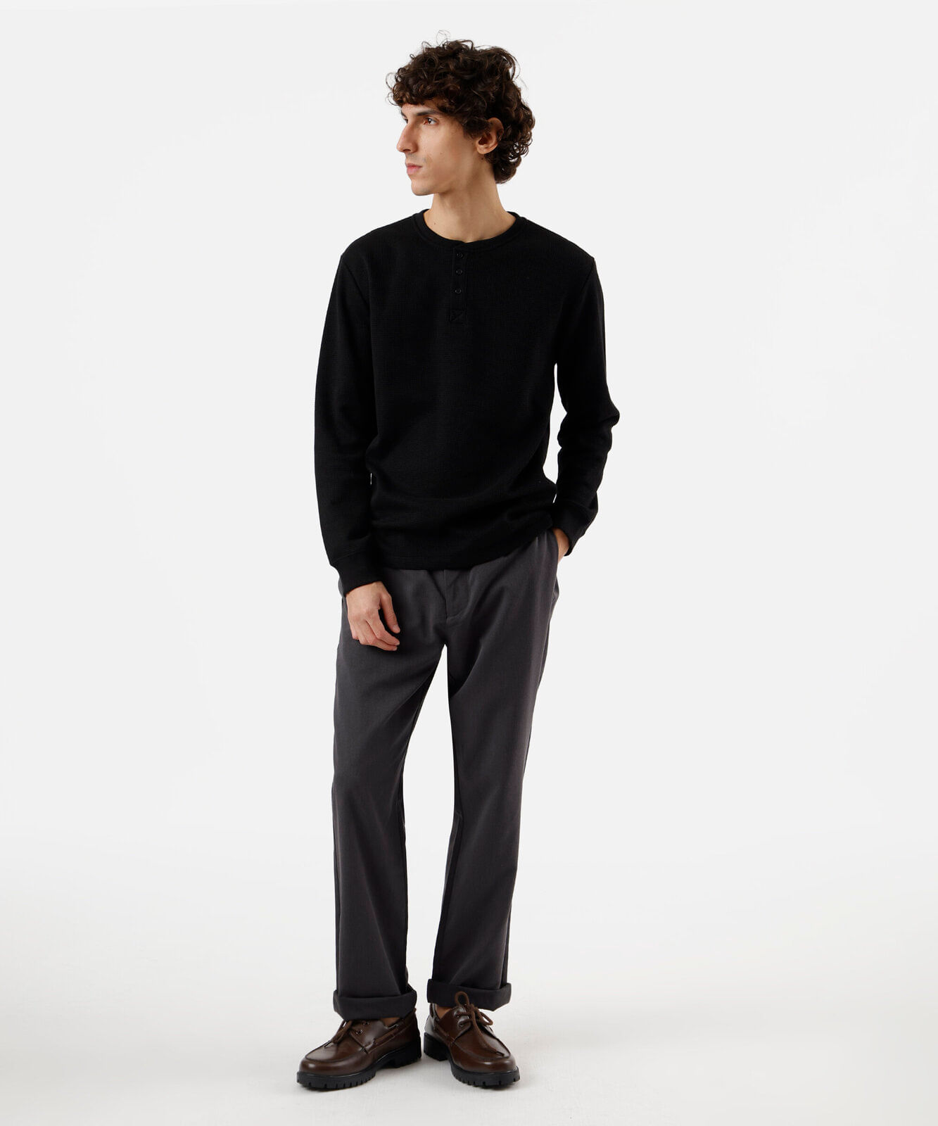 blusa básica masculina manga longa texturizada preta
