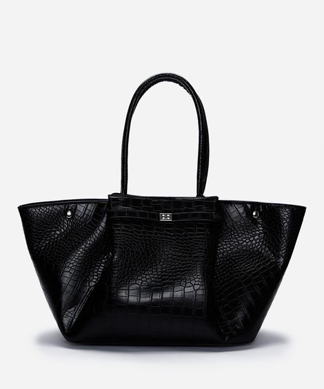 bolsa shopper estruturada croco preta