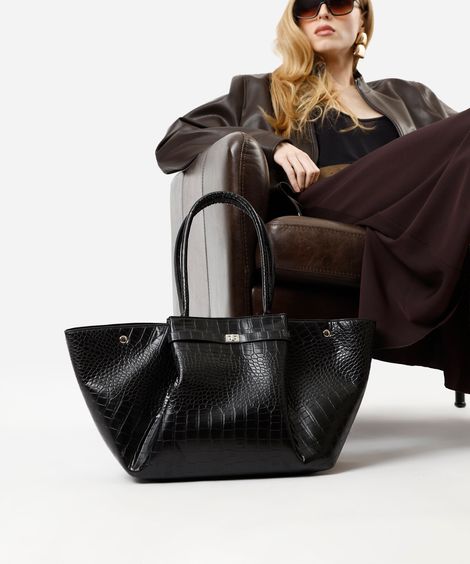 bolsa shopper estruturada croco preta