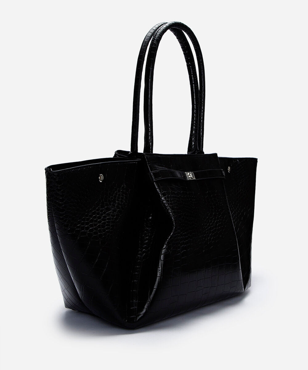 bolsa shopper estruturada croco preta