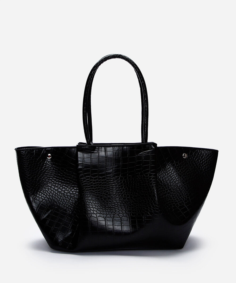 bolsa shopper estruturada croco preta