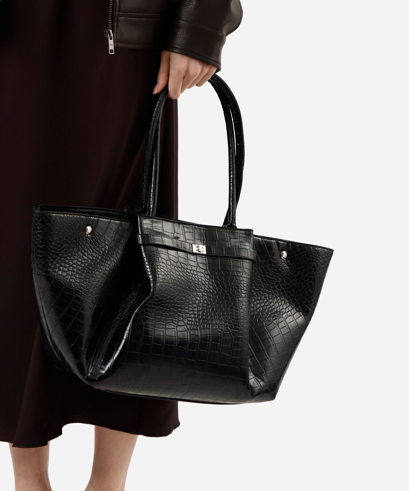 bolsa shopper estruturada croco preta