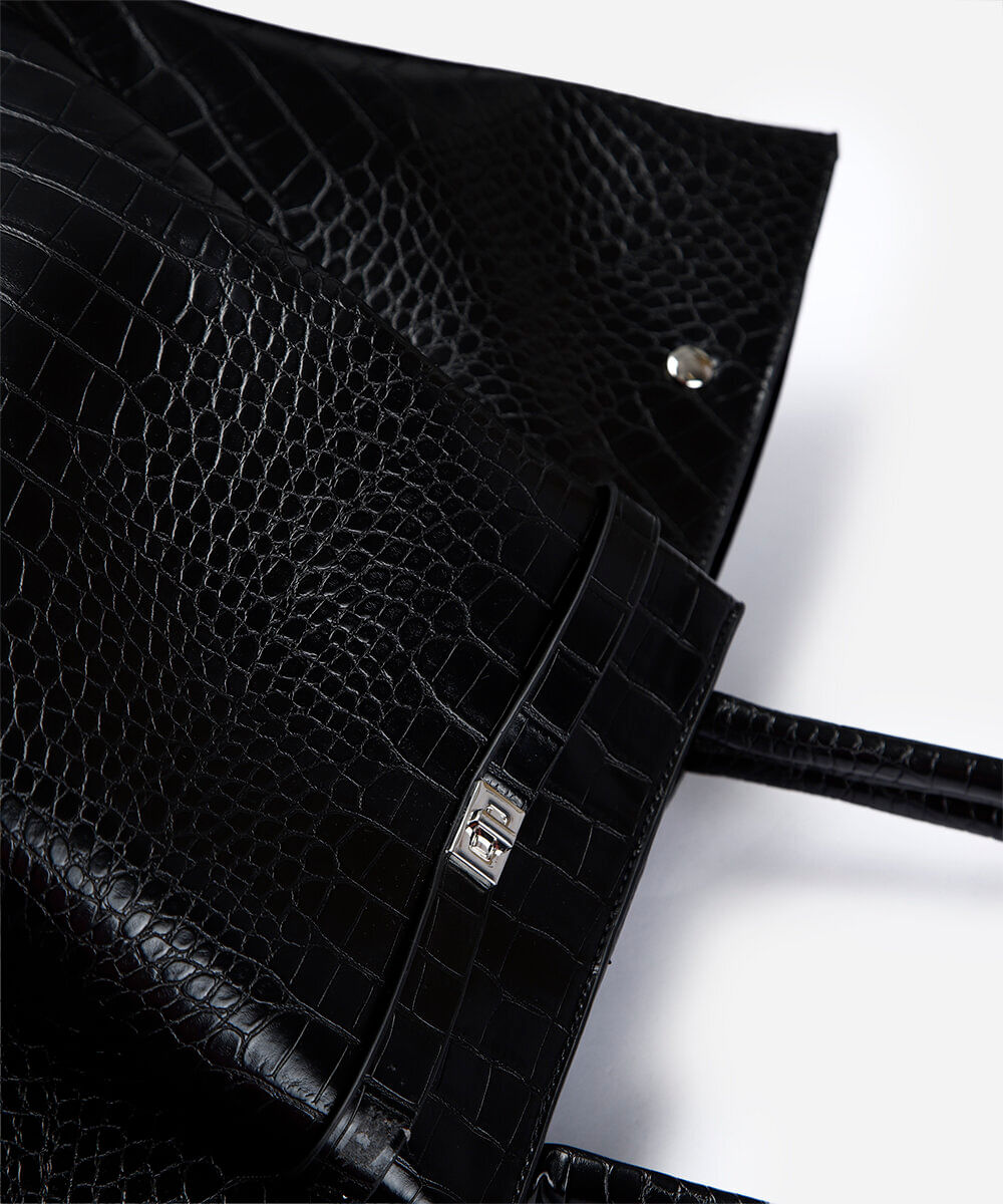 bolsa shopper estruturada croco preta