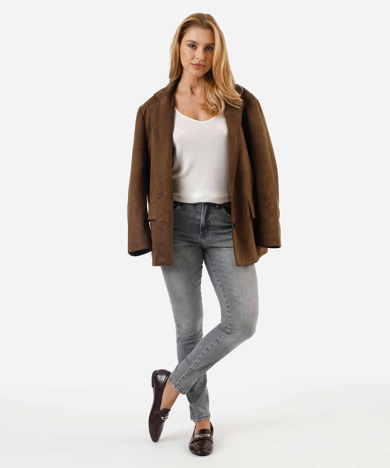 calça skinny feminina jeans com fendas cintura alta cinza