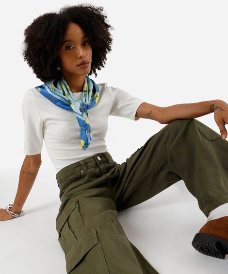 calça skater cargo feminina de sarja cintura alta verde