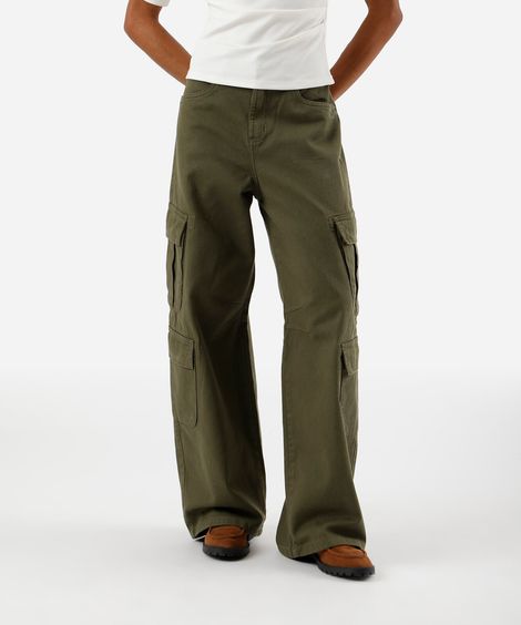 calça skater cargo feminina de sarja cintura alta verde