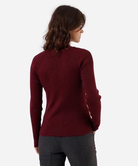 suéter feminino de tricot com botões canelado vinho