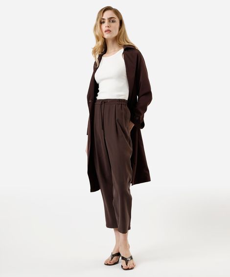 calça básica reta feminina com viscose cós elástico marrom