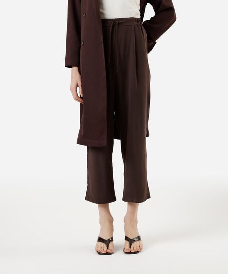 calça básica reta feminina com viscose cós elástico marrom