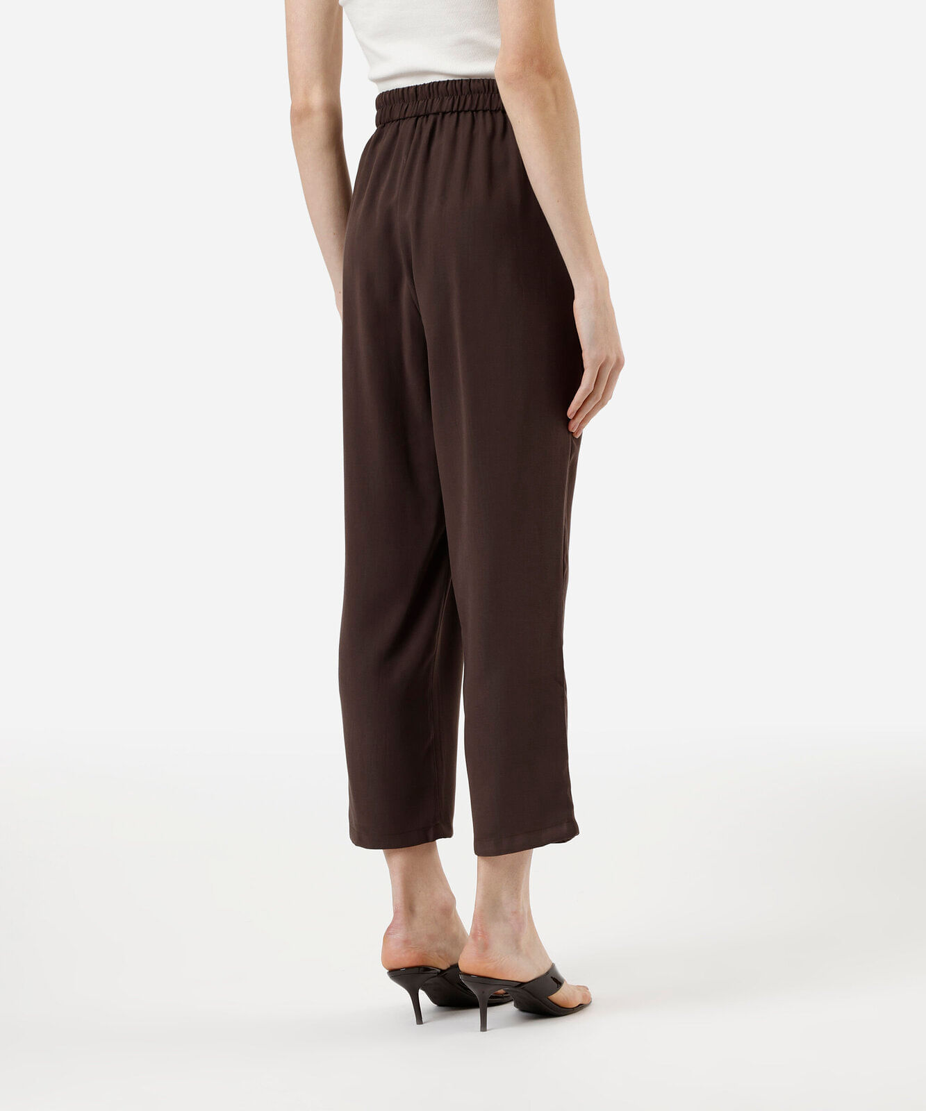 calça básica reta feminina com viscose cós elástico marrom