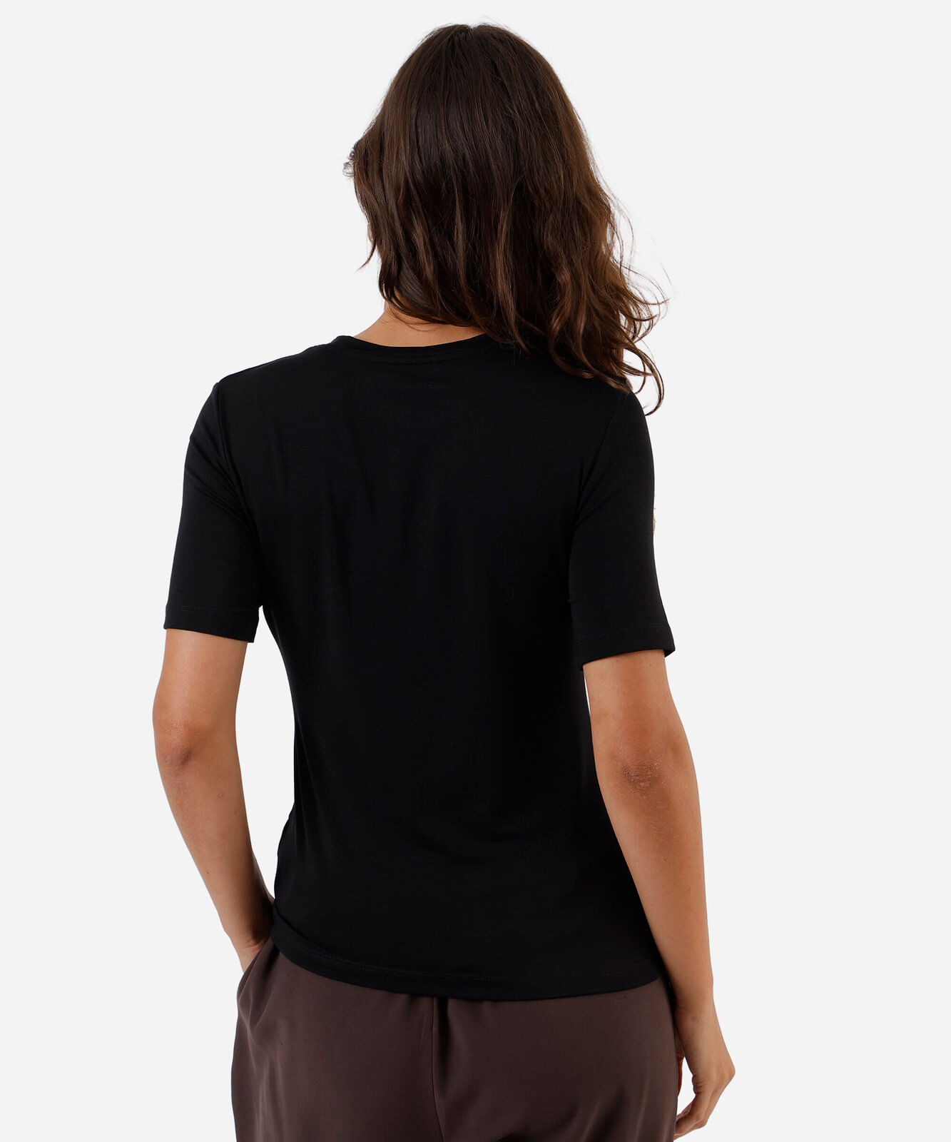 camiseta feminina básica baby look em liocel preta