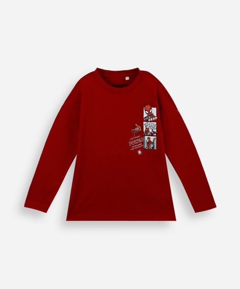 blusa infantil de algodão manga longa homem aranha vermelha