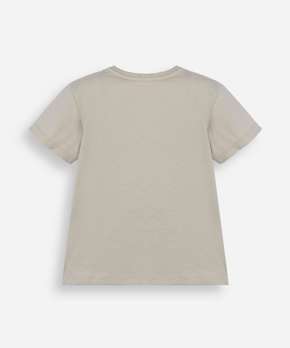 camiseta infantil de algodão manga curta dinossauro bege