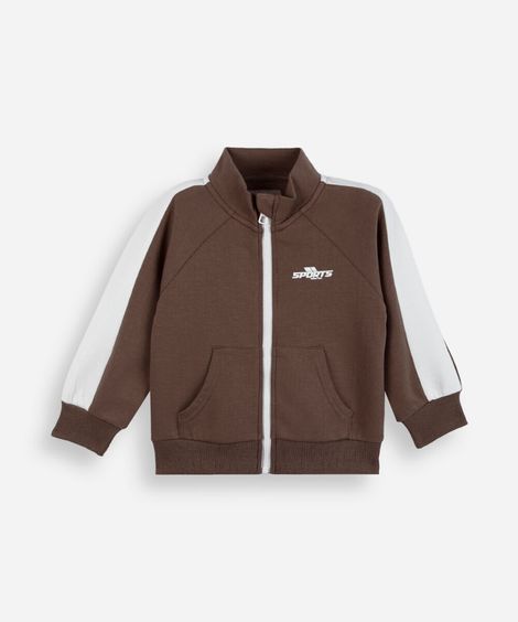jaqueta infantil com zíper bicolor bege