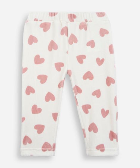 calça jogger infantil de plush coração off white