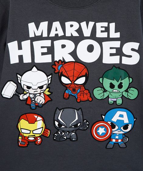 blusa infantil de algodão manga longa heróis marvel cinza