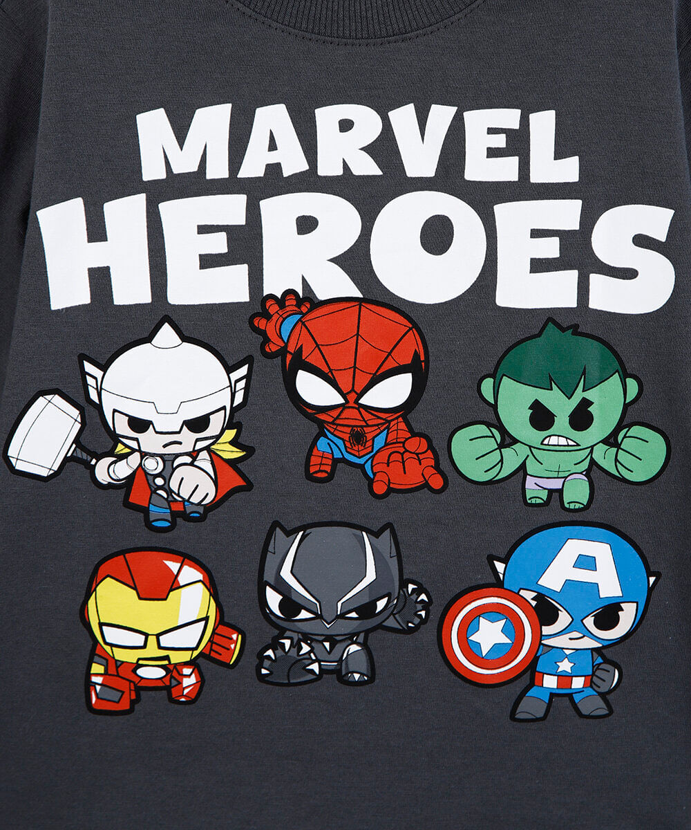 blusa infantil de algodão manga longa heróis marvel cinza