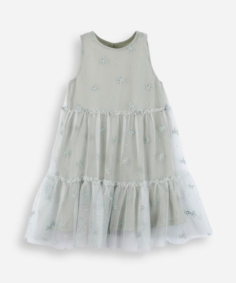 vestido midi infantil de tule lacinho verde