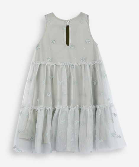 vestido midi infantil de tule lacinho verde