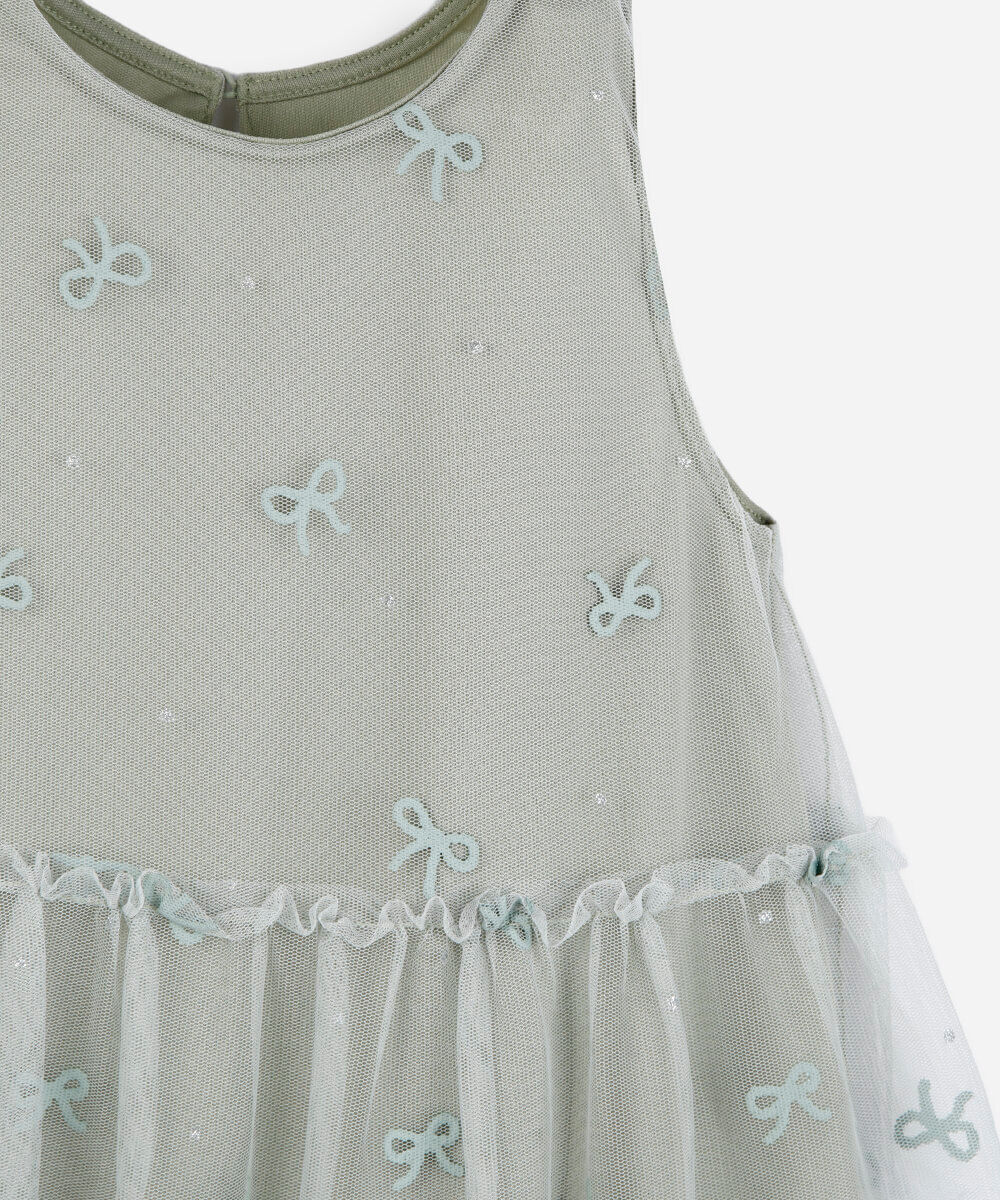 vestido midi infantil de tule lacinho verde