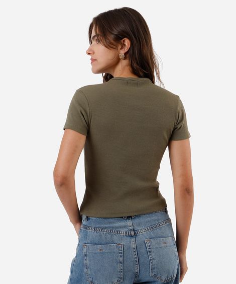 blusa feminina de algodão canelada manga curta verde