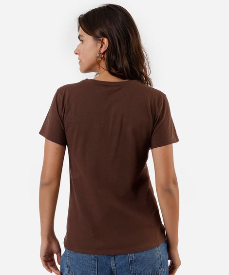 camiseta feminina de algodão estampada marrom