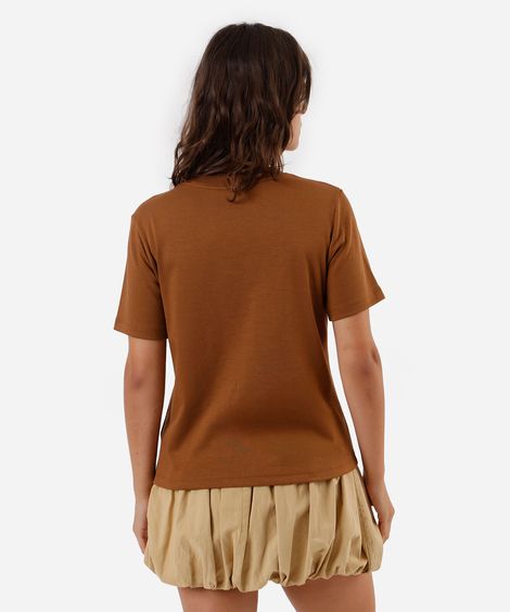 camiseta básica feminina de algodão peruano marrom
