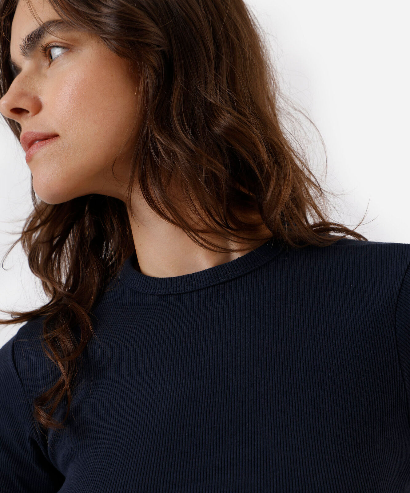 blusa feminina de algodão canelada manga curta azul