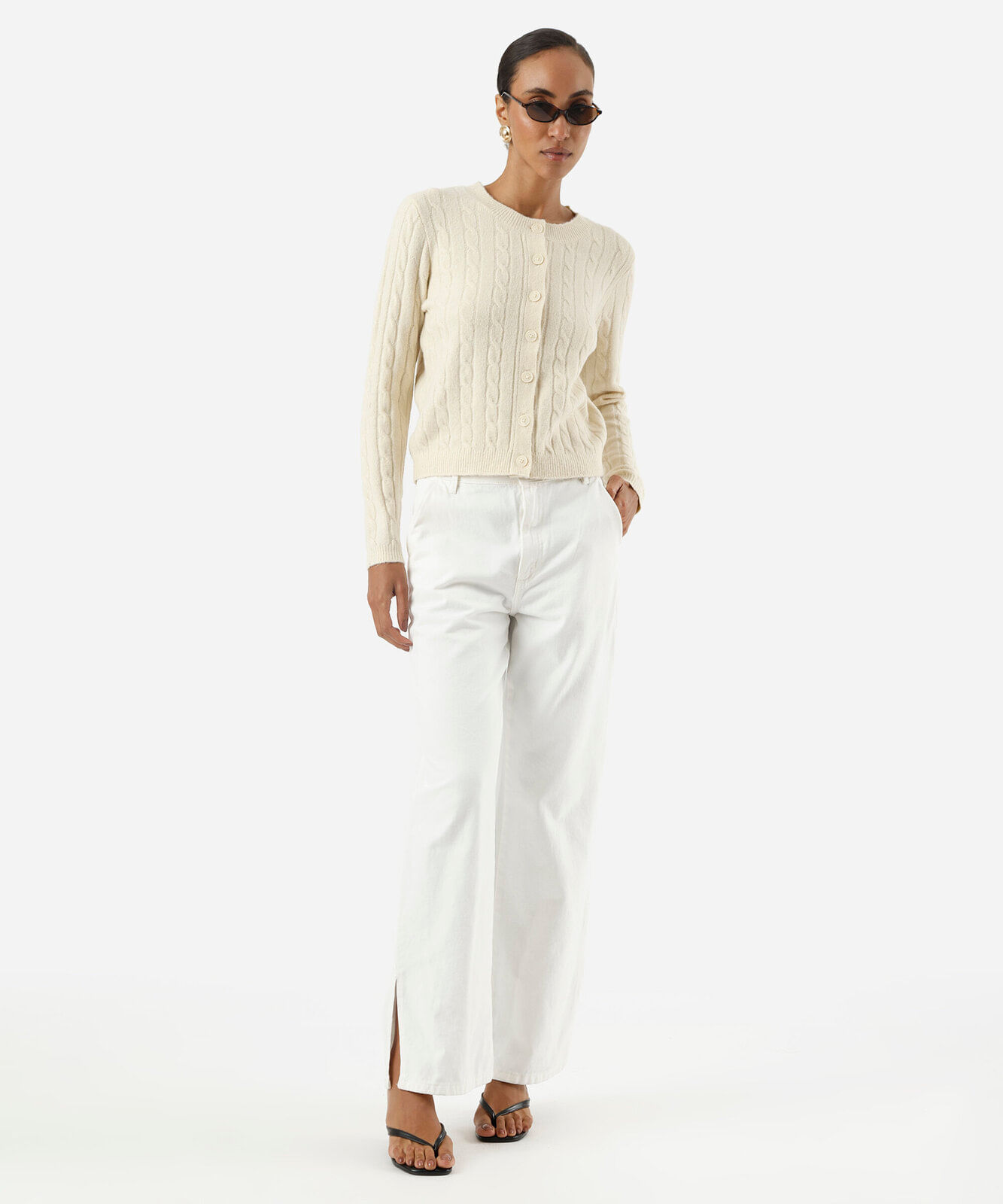 cardigan feminino de tricot texturizado bege
