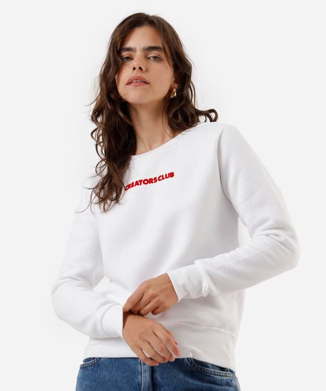 blusão feminino de moletom estampado off white