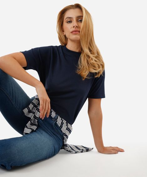 camiseta básica feminina de algodão peruano azul