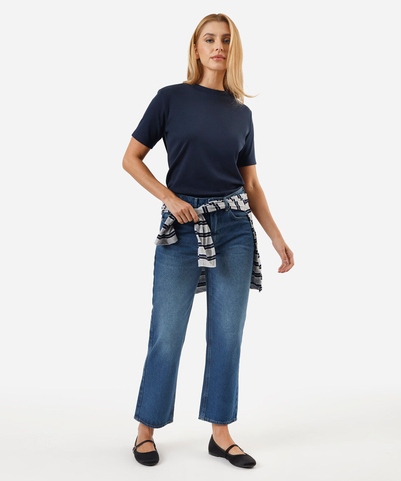 camiseta básica feminina de algodão peruano azul