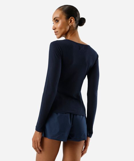 blusa de pijama avulsa feminina manga longa canelada azul