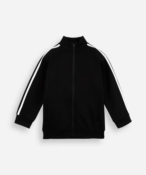 jaqueta infantil de moletom raglan com listras preta