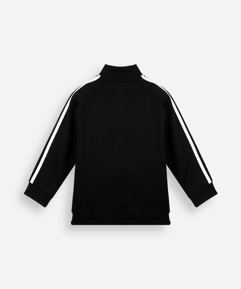 jaqueta infantil de moletom raglan com listras preta