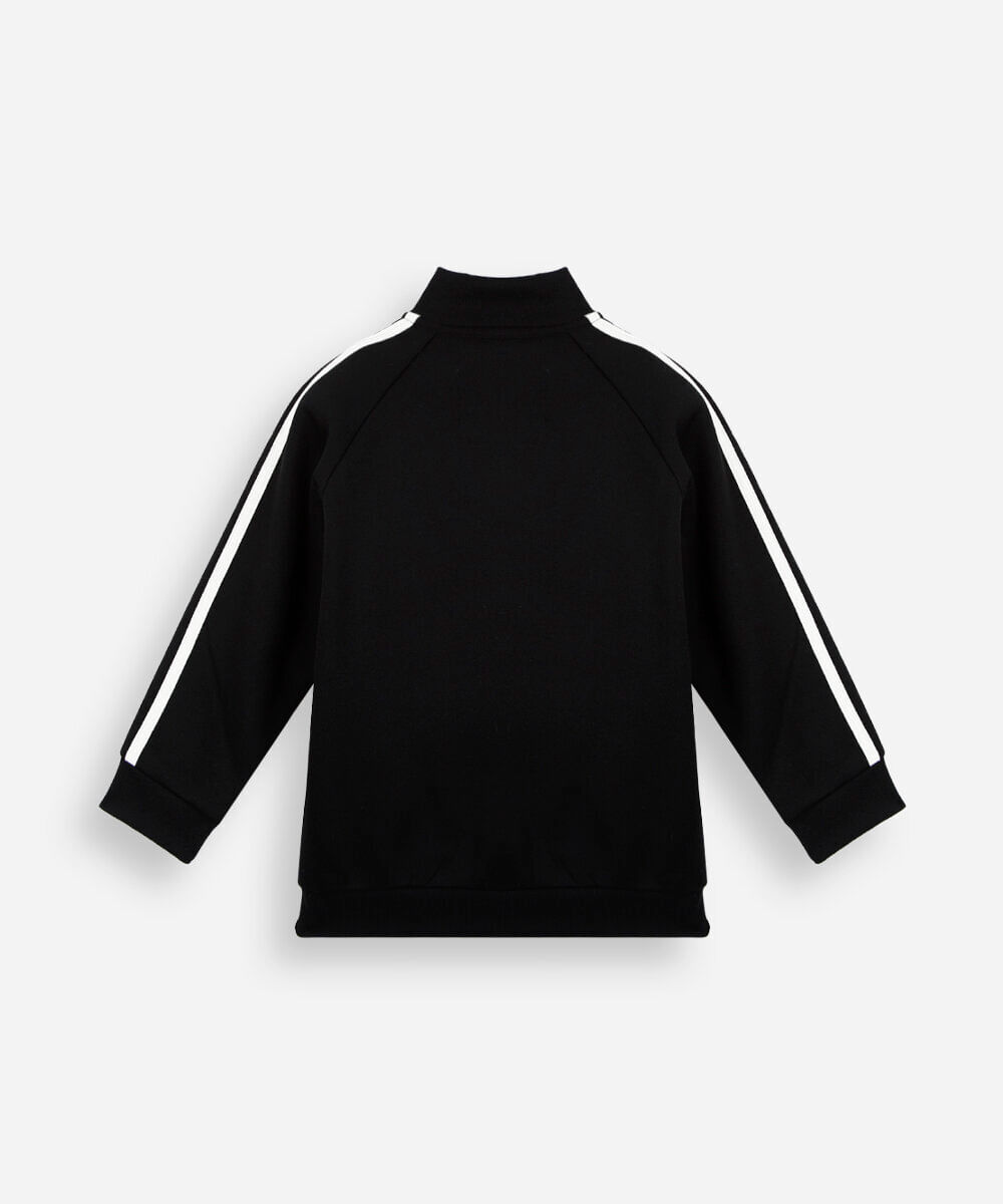 jaqueta infantil de moletom raglan com listras preta