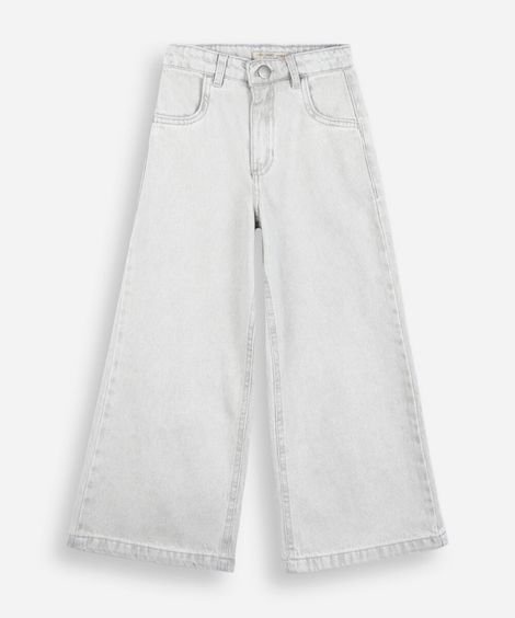 calça wide leg infantil jeans cinza