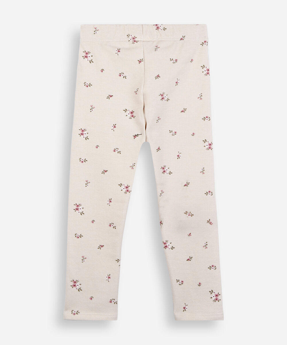 calça legging infantil de algodão felpado floral bege
