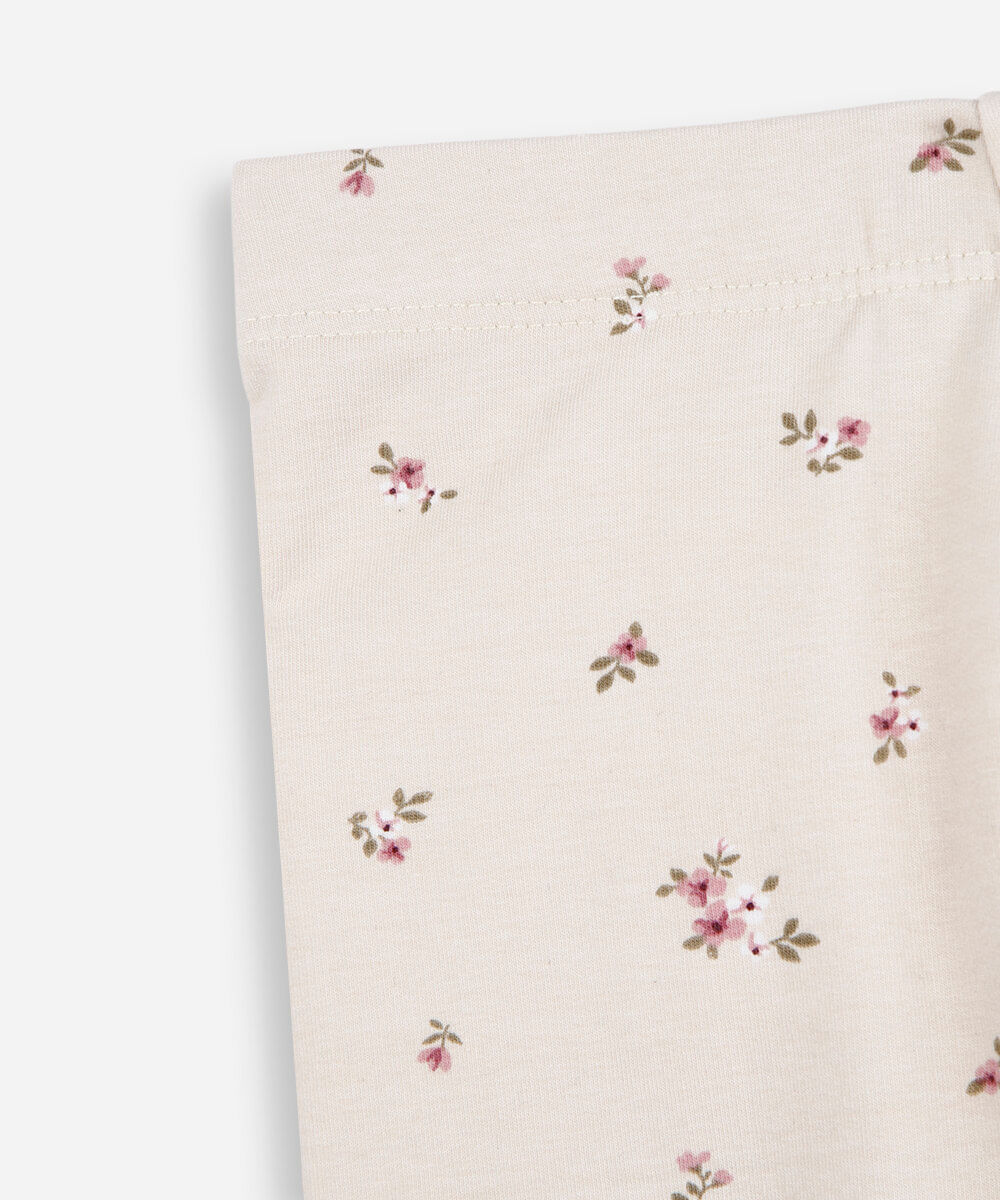 calça legging infantil de algodão felpado floral bege